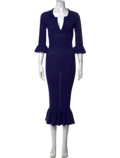 Pre-owned Khaite V-neck Midi Length Dress In Blue