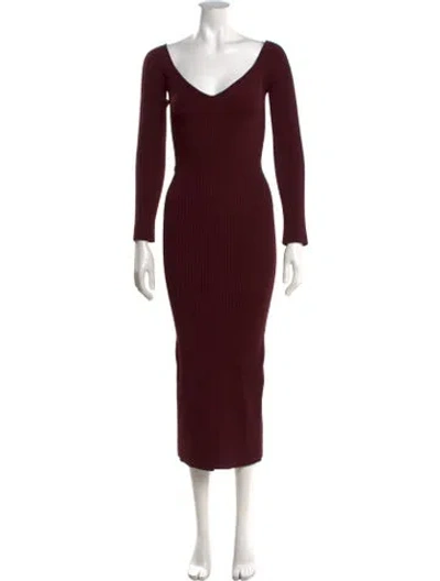 Pre-owned Khaite V-neck Midi Length Dress In Burgundy