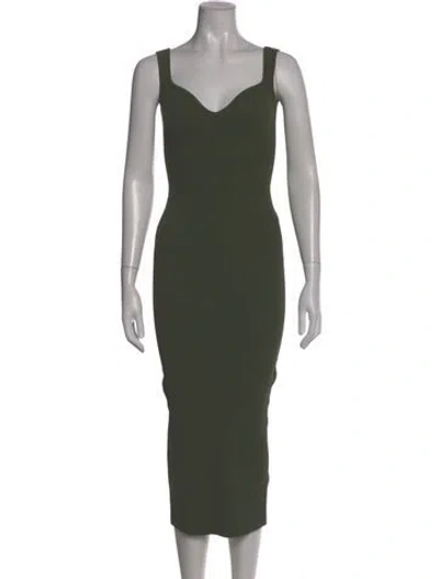 Pre-owned Khaite V-neck Midi Length Dress In Green