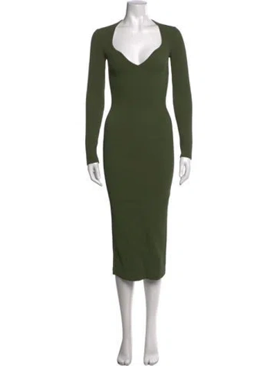 Pre-owned Khaite V-neck Midi Length Dress In Green