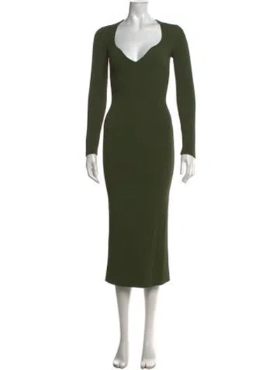 Pre-owned Khaite V-neck Midi Length Dress In Green