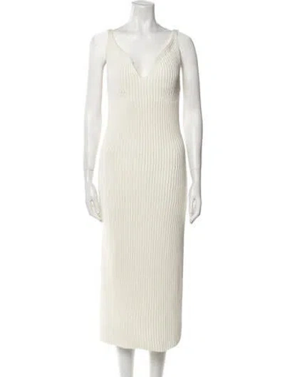 Pre-owned Khaite V-neck Midi Length Dress In Neutral