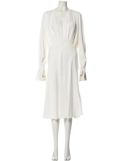 Pre-owned Khaite V-neck Midi Length Dress In Neutral
