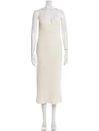 Pre-owned Khaite V-neck Midi Length Dress In Neutral