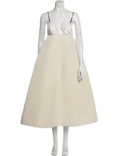 Pre-owned Khaite V-neck Midi Length Dress In Neutral
