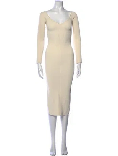 Pre-owned Khaite V-neck Midi Length Dress In Neutral