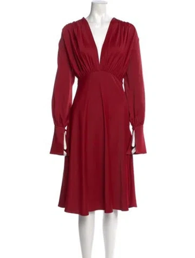 Pre-owned Khaite V-neck Midi Length Dress In Red