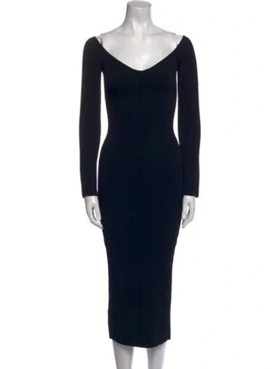 Pre-owned Khaite V-neck Midi Length Dress W/ Tags In Black