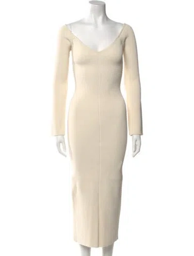Pre-owned Khaite V-neck Midi Length Dress W/ Tags In Neutral