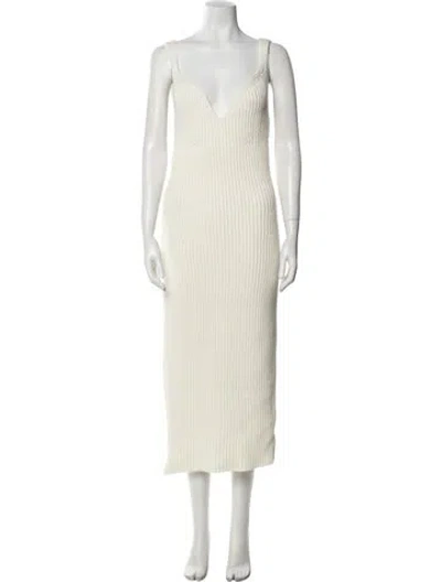 Pre-owned Khaite V-neck Midi Length Dress W/ Tags In White