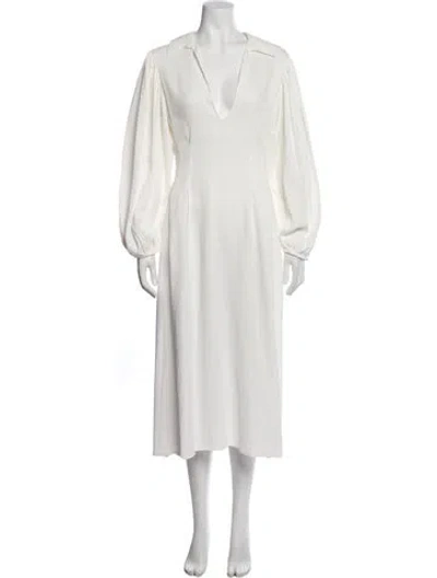Pre-owned Khaite V-neck Midi Length Dress In White