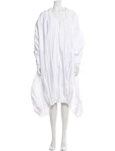 Pre-owned Khaite V-neck Midi Length Dress In White