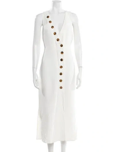 Pre-owned Khaite V-neck Midi Length Dress In White