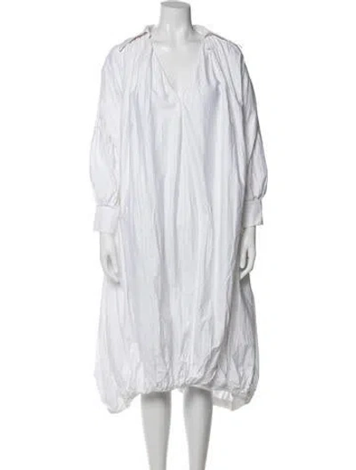 Pre-owned Khaite V-neck Midi Length Dress In White