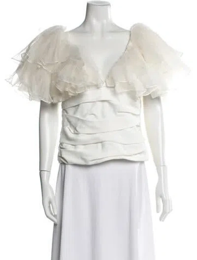 Pre-owned Khaite V-neck Short Sleeve Blouse In White