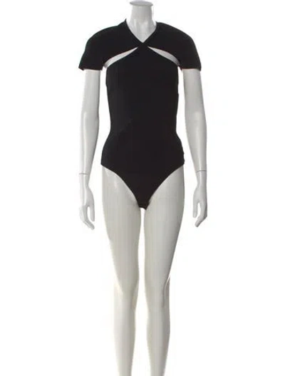 Pre-owned Khaite V-neck Short Sleeve Bodysuit In Black
