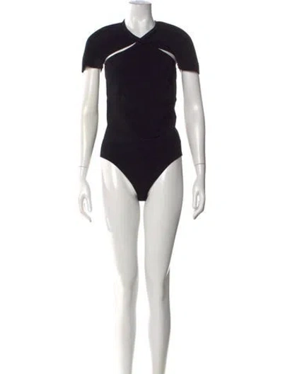 Pre-owned Khaite V-neck Short Sleeve Bodysuit In Black