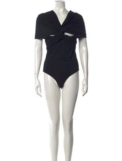 Pre-owned Khaite V-neck Short Sleeve Bodysuit In Black