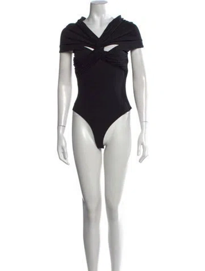 Pre-owned Khaite V-neck Short Sleeve Bodysuit In Black