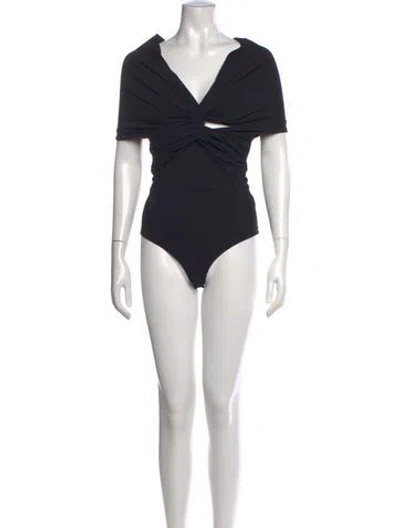 Pre-owned Khaite V-neck Short Sleeve Bodysuit In Black