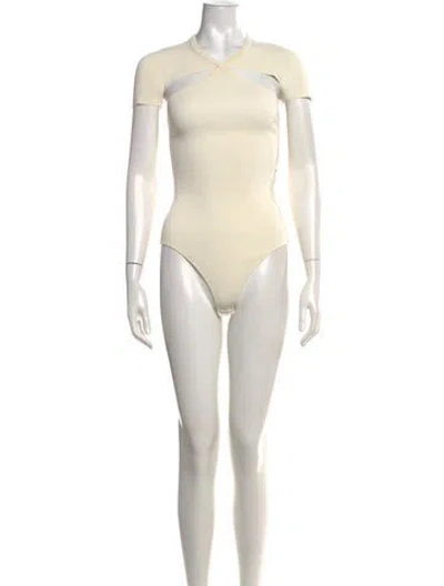 Pre-owned Khaite V-neck Short Sleeve Bodysuit In Neutrals