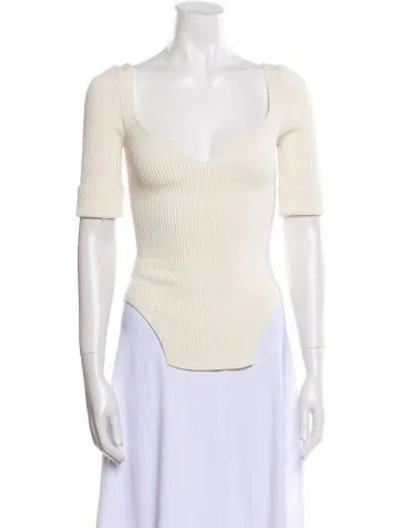 Pre-owned Khaite V-neck Short Sleeve Crop Top In Neutral