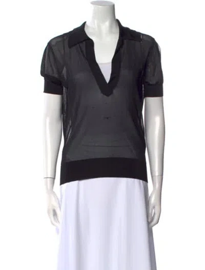 Pre-owned Khaite V-neck Short Sleeve Polo In Black