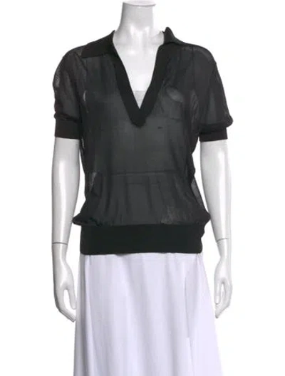 Pre-owned Khaite V-neck Short Sleeve Polo In Black