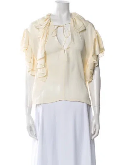 Pre-owned Khaite V-neck Short Sleeve Silk Top In Neutral