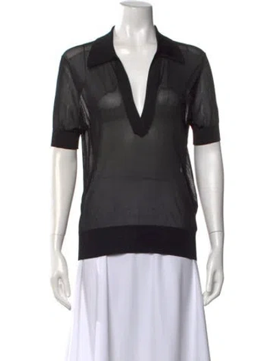 Pre-owned Khaite V-neck Short Sleeve Top In Black