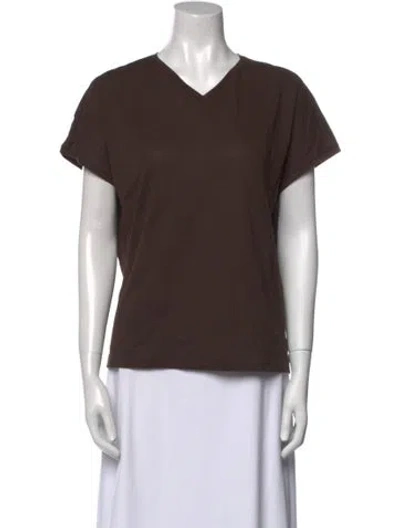 Pre-owned Khaite V-neck Short Sleeve T-shirt In Brown