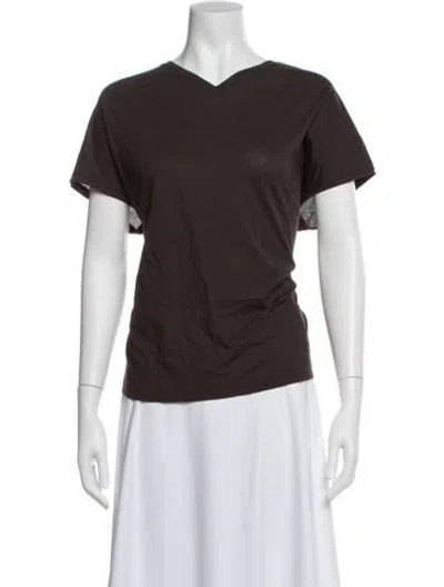 Pre-owned Khaite V-neck Short Sleeve T-shirt In Brown