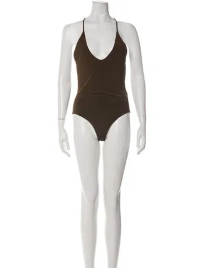Pre-owned Khaite V-neck Sleeveless Bodysuit In Brown