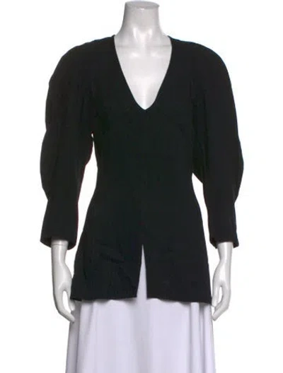 Pre-owned Khaite V-neck Three-quarter Sleeve Blouse In Black