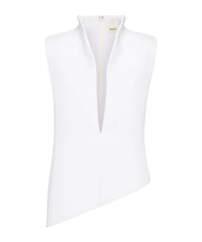 Khaite Asymmetric Hem Collared Top In White