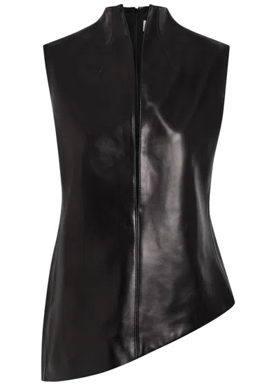 Khaite Von Split-front Asymmetric Leather Top In Black