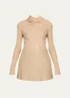 Khaite Vray Cowl-neck Keyhole Silk Top In Beige