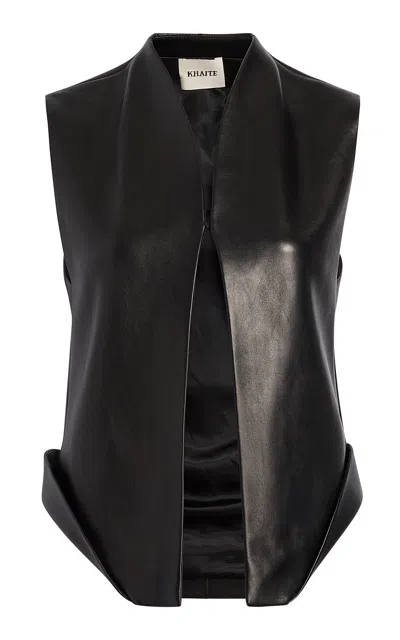 Khaite Vyn Plonge Leather Gilet In Black