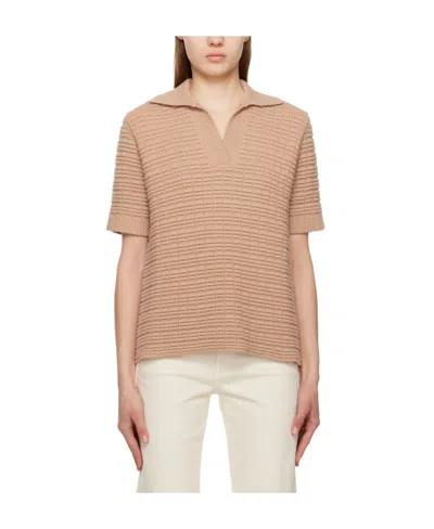 Khaite Waffle Short-sleeved Sweater In Nude