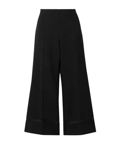 Khaite Wallace Organza-trimmed Crepe Wide-leg Pants In Black