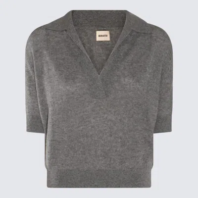 Khaite Warm Grey Cashmere Polo Shirt In Gray