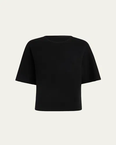 Khaite Warren Elbow-sleeve Wool-blend Top In Black