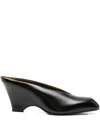 Khaite Cloak 75 Leather Peep-toe Wedge Mules In Black