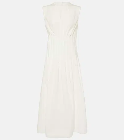 Khaite Wes Pleated Cotton Poplin Maxi Dress In White