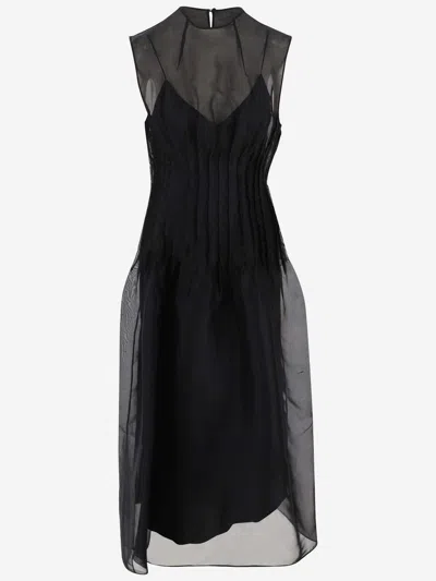 Khaite Wes Pintucked Silk-organza Maxi Dress In Black