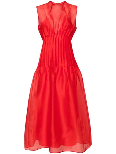 Khaite Coli Silk-organza Midi Dress In Red