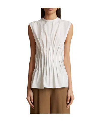 KHAITE WESTIN PLEATED COTTON-POPLIN TOP