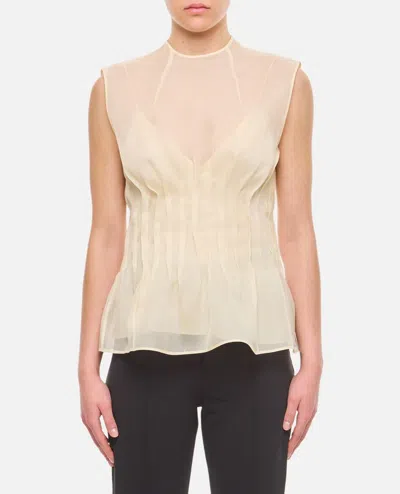 Khaite Westin Pleated Silk Top In Ivory