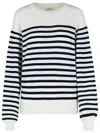 Khaite And Navy Blue Striped Merino Wool Sweater In White