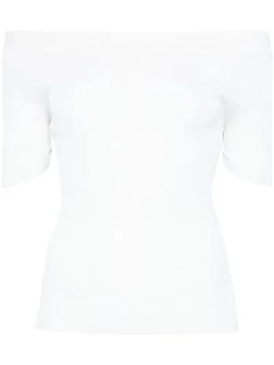 Khaite White Boat Neck Top In Red